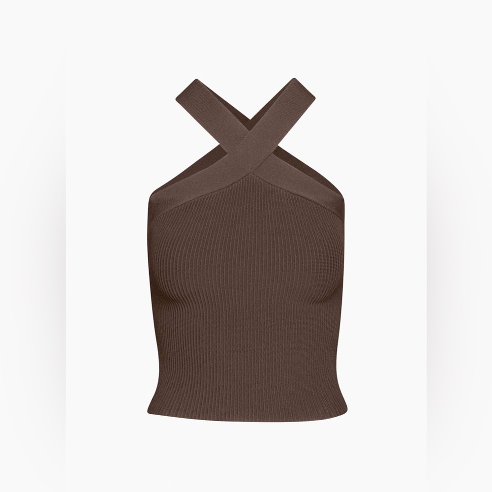 Aritzia Sculpt Knit Brown Criss Cross Cropped Tank Top size Small EUC